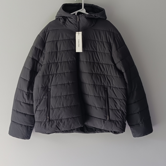 New Calvin Klein Jeans Puffer Hooded Coat Water Resistant Charcoal Grey Size 2XL - Picture 16 of 16